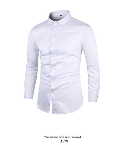 Camisa de Negocios Manga Larga Talla Grande Cuello Solapa Color Sólido para Hombre - Image 20