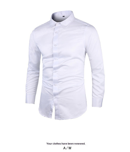 Camisa de Negocios Manga Larga Talla Grande Cuello Solapa Color Sólido para Hombre - Image 20