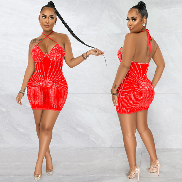 Vestido Mesh Transparente con Peto de Strass y Falda Envolvente