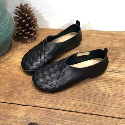 Zapatos Planos de Cuero Tejido con Punta Redonda - Estilo Retro Cómodo - Image 12