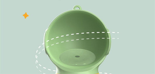 Portable pet water bottle with white drinking bowl, translucent grey reservoir, and yellow paw print band. - Image 9