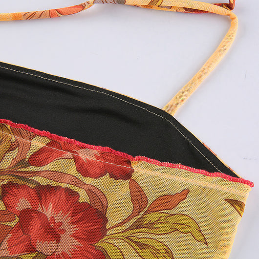 Top Bandeau Cropped con Encaje Estampado y Cordones - Image 16