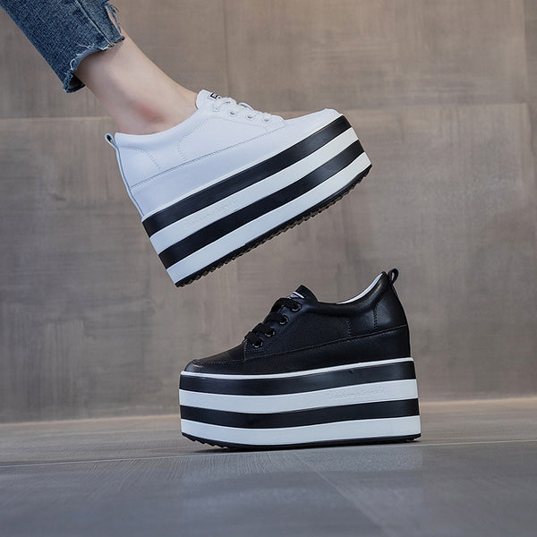 Zapatos Plataforma de Cuña con Cordones para Mujer en Piel