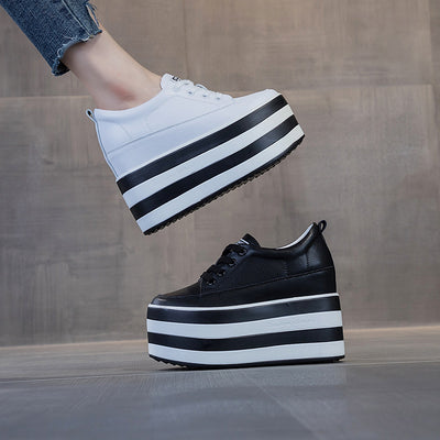 Zapatos Plataforma de Cuña con Cordones para Mujer en Piel