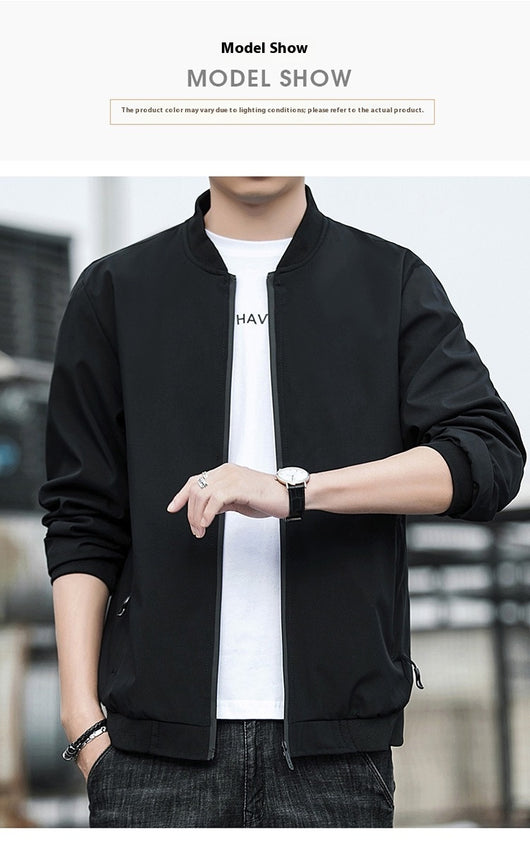 Chaqueta Hombre Primavera Otoño Cuello Alto Diseño Liso - Image 27