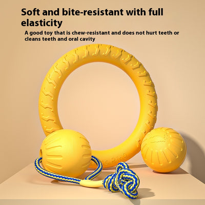 Yellow 7cm solid EVA dog toy ball with textured surface and dog silhouette graphic. - Image 14