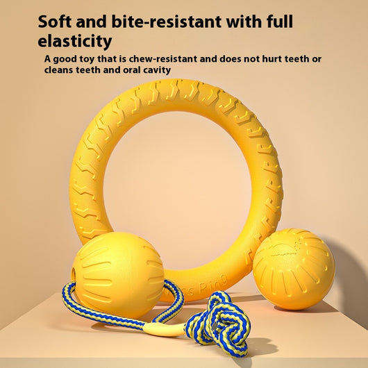 Yellow 7cm solid EVA dog toy ball with textured surface and dog silhouette graphic. - Image 14