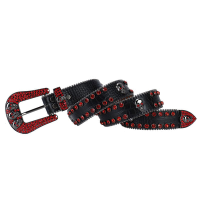 Cinturón Punk con Tachuelas y Rhinestones Negro y Rojo - Image 4