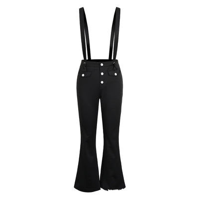 Pantalones Acampanados Cintura Alta con Tirantes Estilo Europeo - Image 10