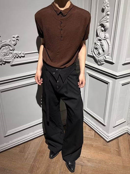 Pantalones Kendo Hombre con Pliegues Drapeados y Rayas Acumuladas - Image 13
