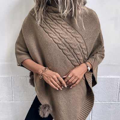 Capa Poncho de Invierno con Bola de Pelaje Estilo Europeo