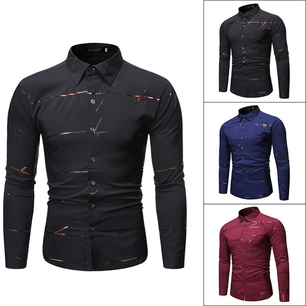 Camisa Manga Larga con Diseño de Cuello y Estampado Dorado para Hombre