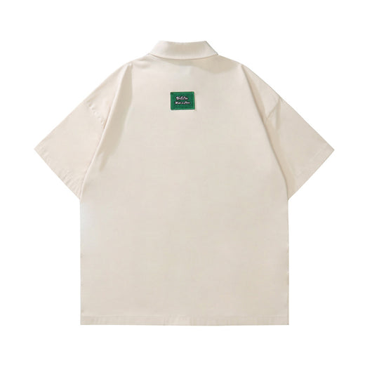 Camisa Casual Manga Corta con Parches Bordados de Letras Personalizadas - Image 9