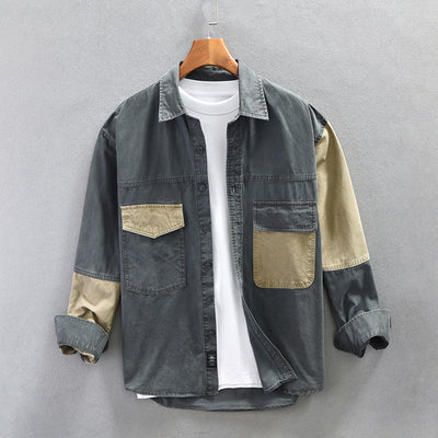 Camisa de Trabajo Patchwork 100% Algodón para Hombre - Estilo Retro