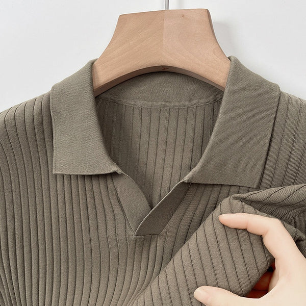 Camiseta de Seda Mulberry para Hombre - Cuello Solapa Manga Corta Lujo Casual