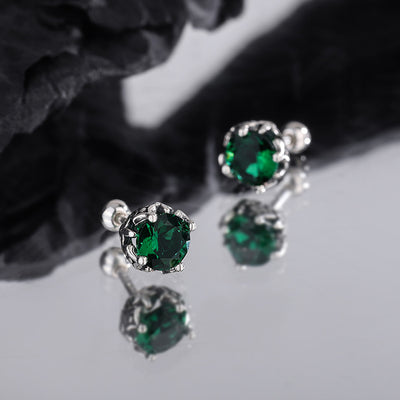 Aretes de Plata Esterlina S925 con Circón Esmeralda y Cierre de Tornillo