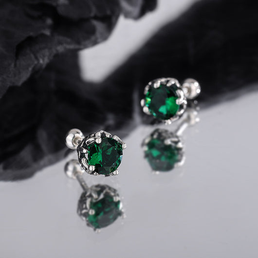 Aretes de Plata Esterlina S925 con Circón Esmeralda y Cierre de Tornillo