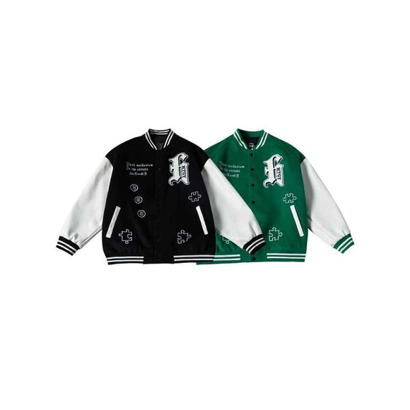 Chaqueta Universitaria Hip Hop con Mangas de Cuero y Bordados