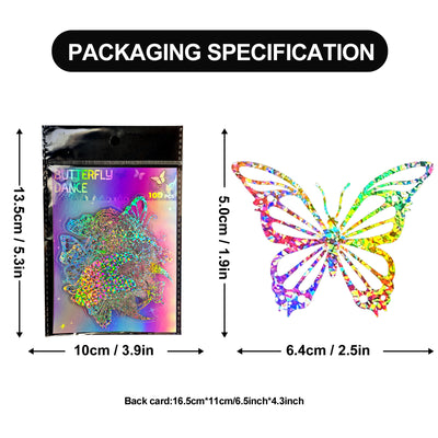 Transparent holographic butterfly laser stickers in various designs, including floral and moon elements, shown individually and in a 100-sheet pack. - Image 5