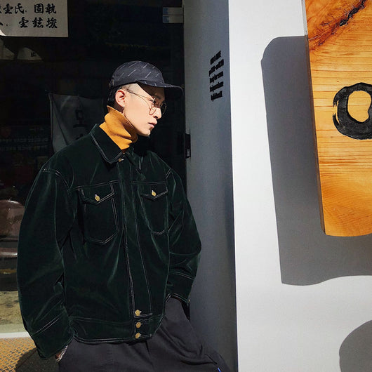 Chaqueta de Terciopelo Verde Oscuro Estilo Hong Kong para Hombre - Image 19