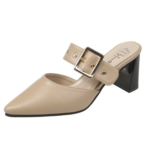 Sandalias Mujer Tacón Grueso Medio con Hebilla de Moda
