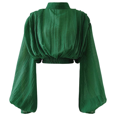 Blusa Elegante con Cuello de Pie y Mangas Abullonadas - Image 5
