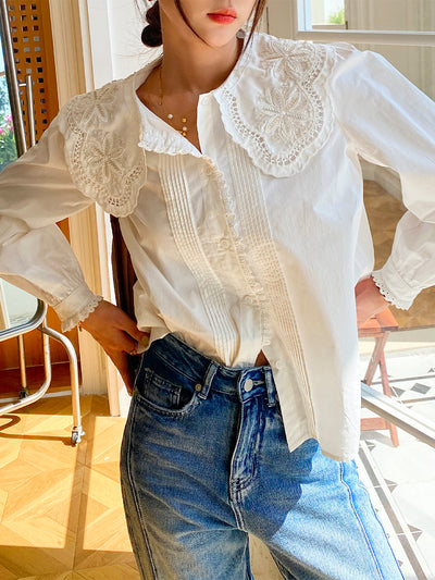 Blusa Blanca Estilo Francés con Cuello Muñeca y Mangas Voluminosas - Image 11