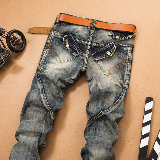 Pantalones Vaqueros Slim Fit Vintage con Parches Desgastados para Hombre - Image 2