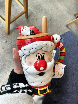 Taza Cerámica Navideña con Diseño Reno y Papá Noel - Image 2
