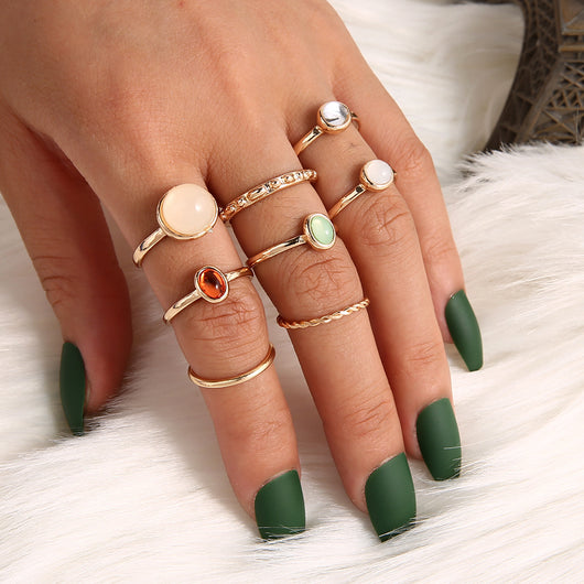 Set de 6 Anillos Articulados: Corona, Hoja y Formas Geométricas - Image 26