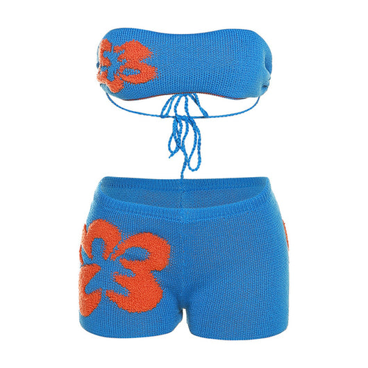 Conjunto de Short y Top Tejido Contraste Cuello Bajo Ajustado para Verano - Image 5
