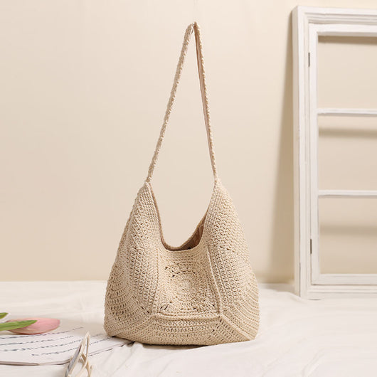 Bolsa de Playa Tejida de Algodón con Patrón Cuadros Vintage - Gran Capacidad para Viajes y Vacaciones - Image 9