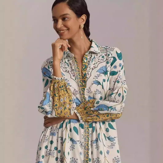 Vestido Camisero Floral de Manga Larga para Mujer - Image 5