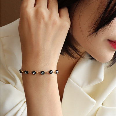 Pulsera de Acero Titanio con Efecto Óleo Negro para Mujer