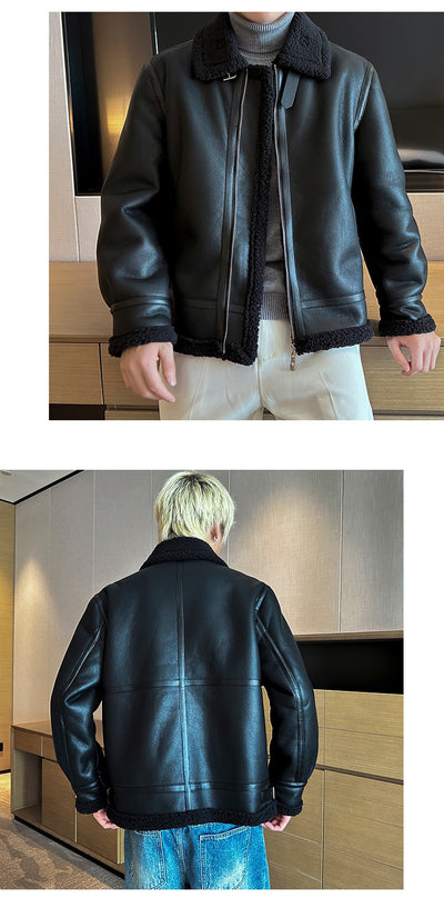 Chaqueta Acolchada de Cuero para Hombre con Cuello Polo - Image 9