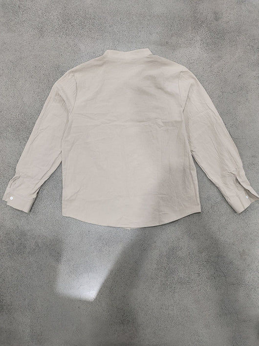 Camisa de Lino Estilo Americano con Cuello Mao y Mangas Medianas para Hombre - Image 22
