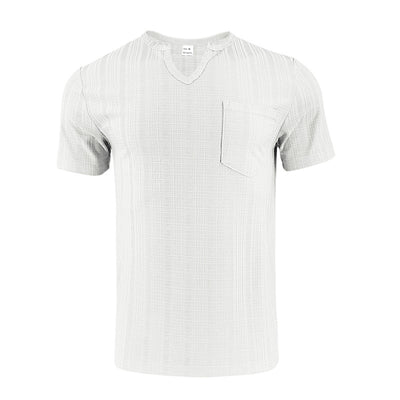Camiseta Hombre Bambú Lino Artificial Suelta Transpirable Cuello V Manga Corta - Image 6