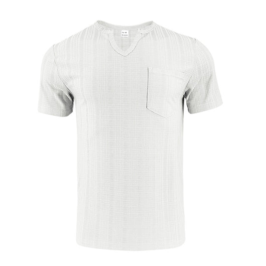 Camiseta Hombre Bambú Lino Artificial Suelta Transpirable Cuello V Manga Corta - Image 6