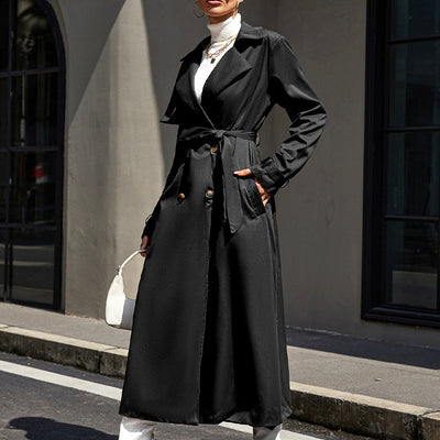 Abrigo Negro Elegante de Solapas Anchas con Cintura Ajustable - Image 3