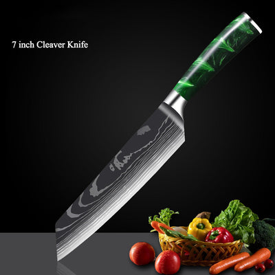 Cuchillo Damasco con Mango de Resina Verde y Grabado Láser - Image 7