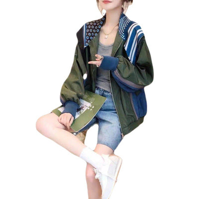 Chaqueta Uniforme de Béisbol Verde Militar Talla Grande para Mujer - Image 10