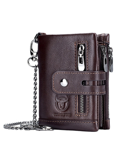 Billetera Retro de Cuero Genuino Bifold Compacta con Doble Cierre - Image 13