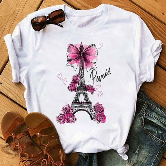 Blusa Romántica de Manga Corta para Mujer con Estampado I LOVET