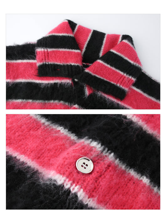 Suéter Holgado de Mohair con Rayas Contrastantes y Cuello Solapa - Image 9