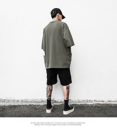 Camiseta Casual Americana de Manga Corta con Bolsillo y Orilla Deshilachada para Hombre - Image 33