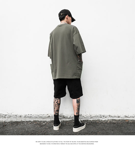 Camiseta Casual Americana de Manga Corta con Bolsillo y Orilla Deshilachada para Hombre - Image 33