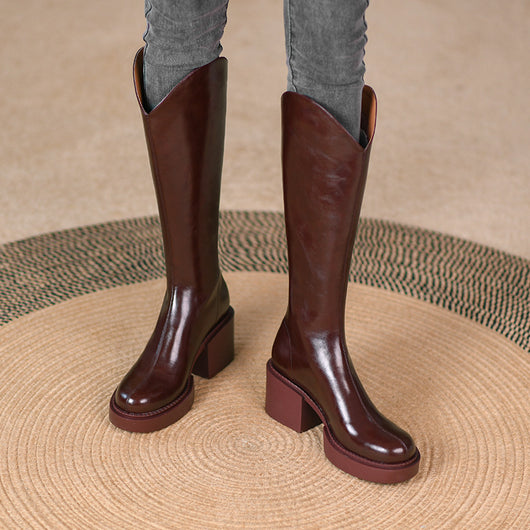 Botas Largas de Cuero con Plataforma y Tacón Grueso - Image 10