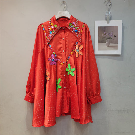 Blusa Larga de Invierno con Detalles de Cuentas para Mujer - Image 2