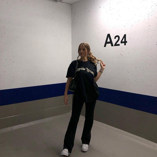 Blusa Retro Americana de Manga Corta para Mujer