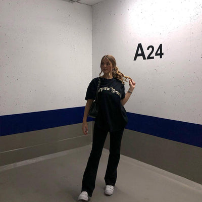 Blusa Retro Americana de Manga Corta para Mujer